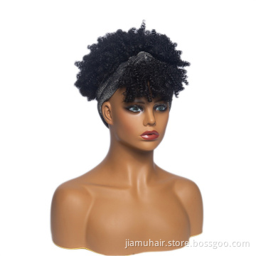 Headband Synthetic Wig Short Afro Kinky Curly Hair Wigs For Black Women Fluffy Curls Hairband African Turban Wrap Hair